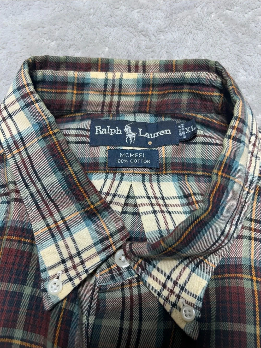 Ralph Lauren Men's XL Plaid Button-Down Shirt - Burgundy, Cream & Blue
